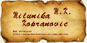 Milunika Kopranović vizit kartica